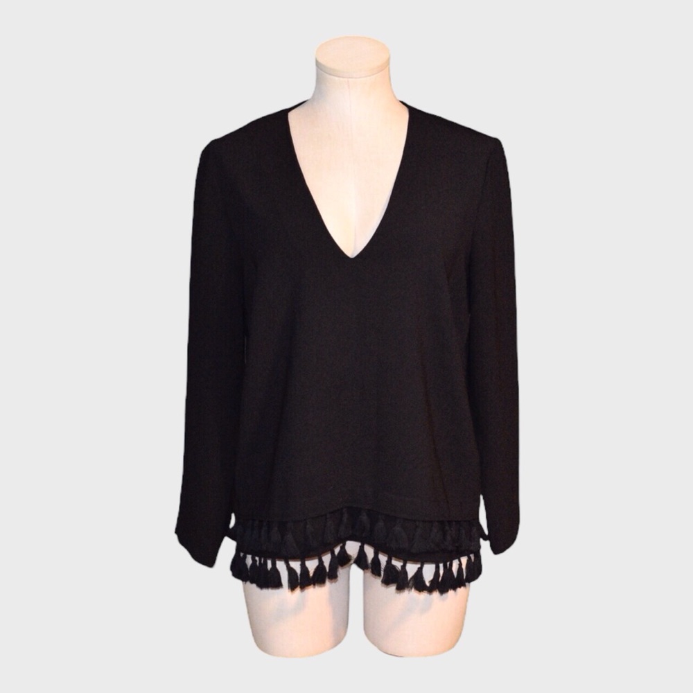 Zara Woman‎ Tassel Hem V Neck Blouse